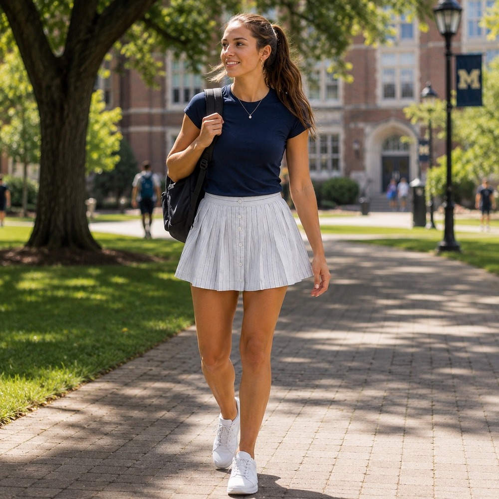 OFFLINE by Aerie Pinstripe Pleated Mini Skort White Navy Blue Large NWT